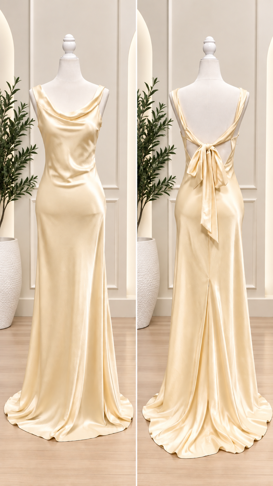 Pastel Yellow Satin Gown