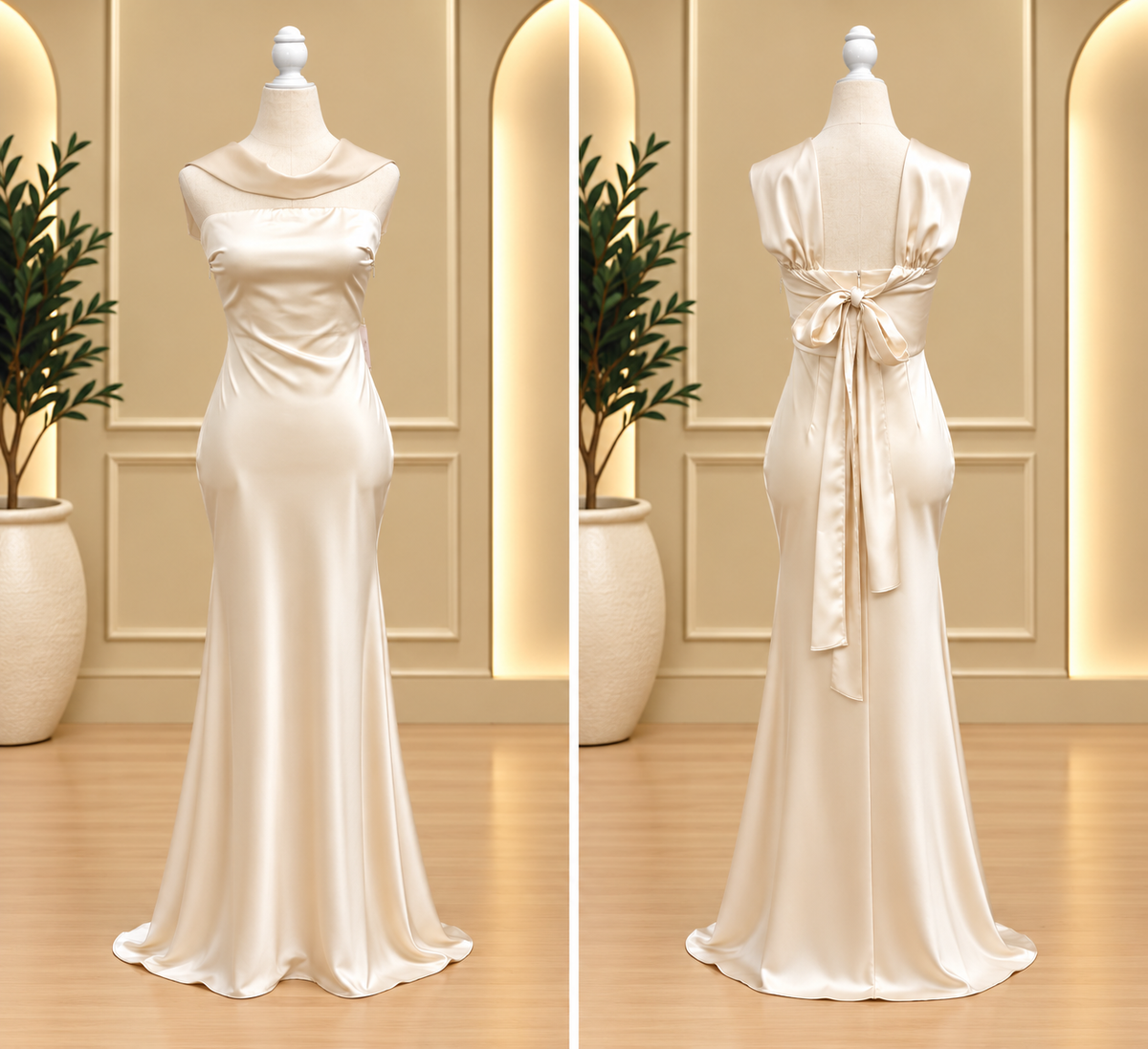 Cream satin Grace Cowl Neck Satin Maxi Dress