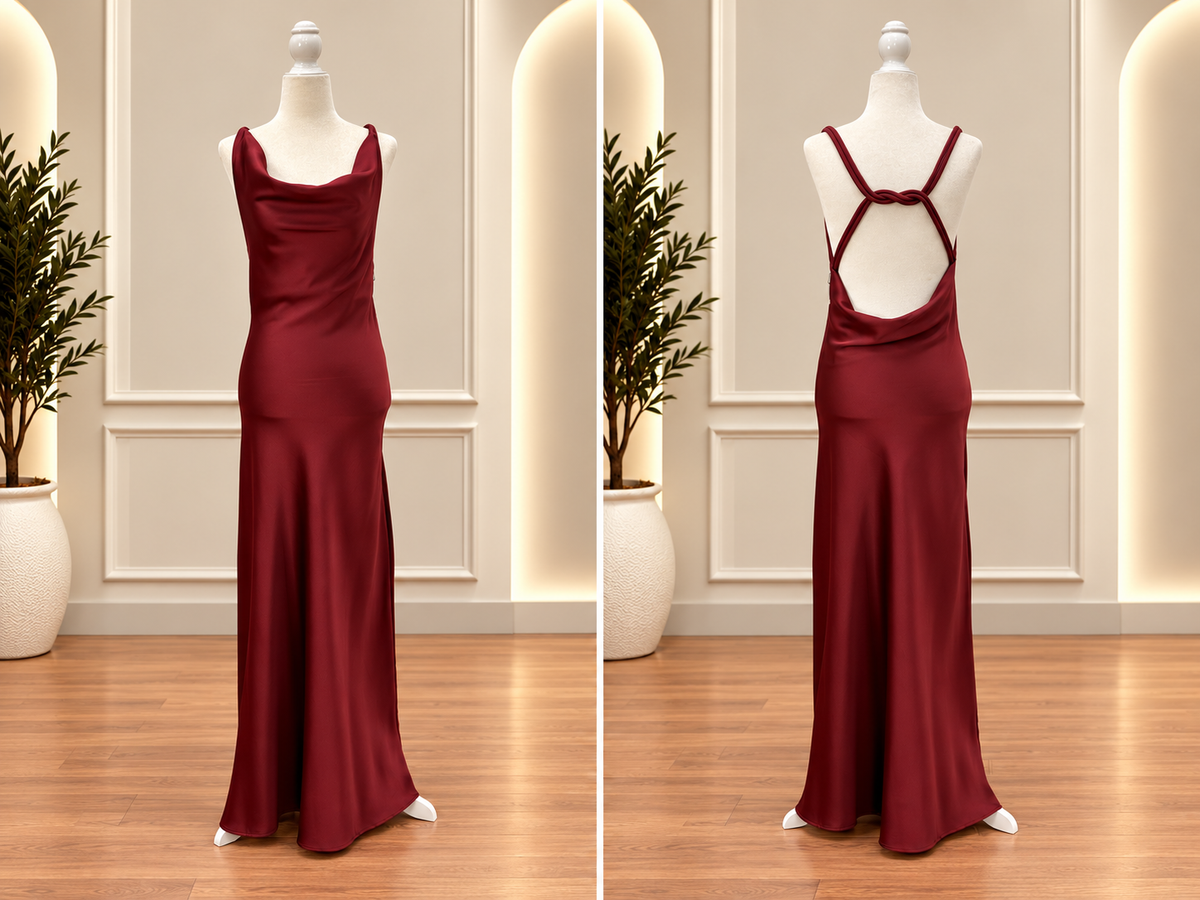 Cherry Twist Cowl Neck Maxi Dress