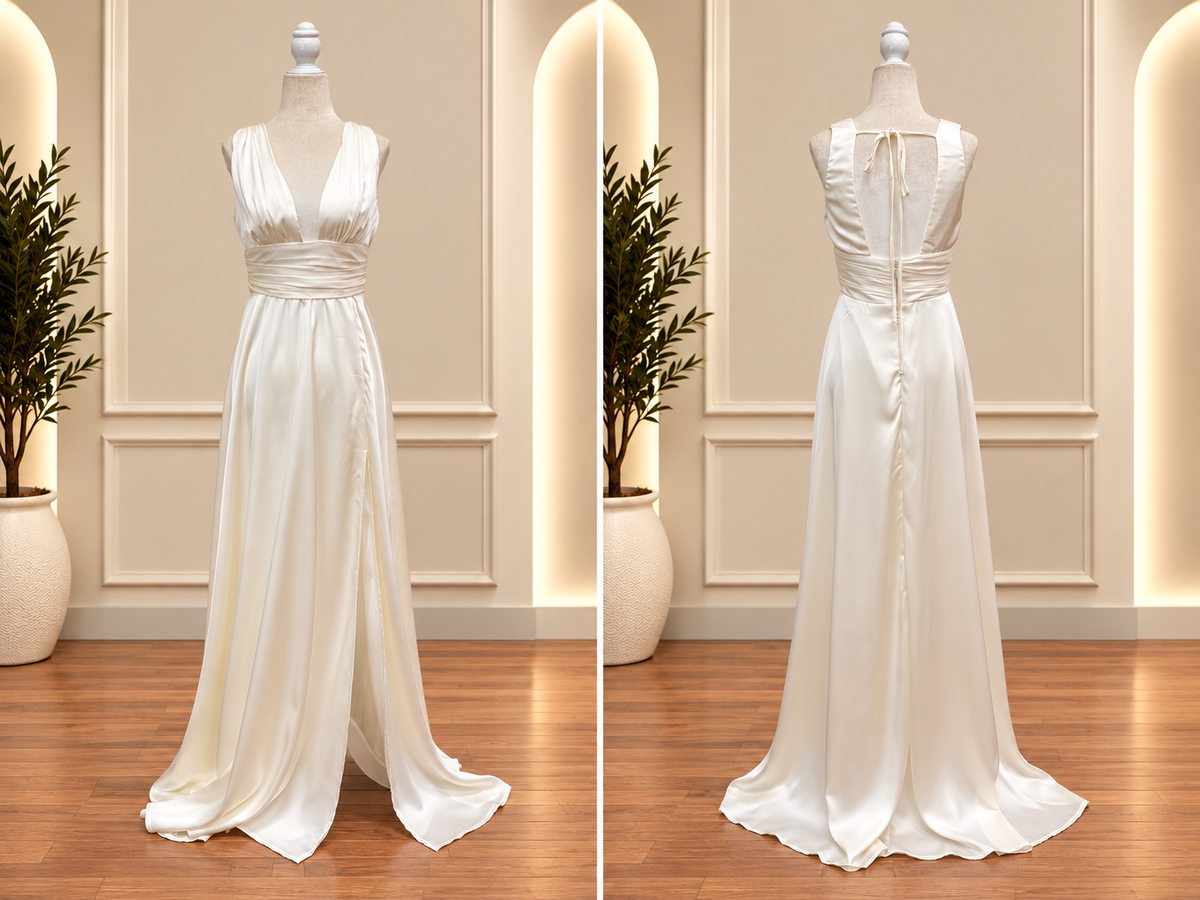 Pearl Elegance Satin Maxi Dress