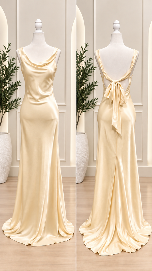 Pastel Yellow Satin Gown