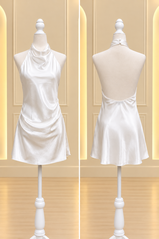 White Satin Halter Mini Dress