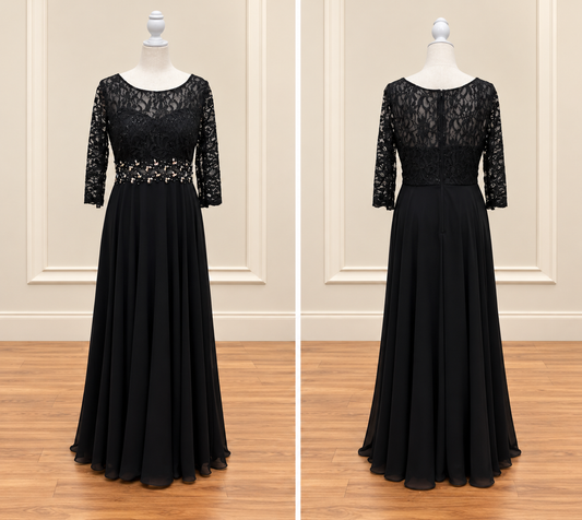 Midnight Romance Black Floral Lace Illusion Gown