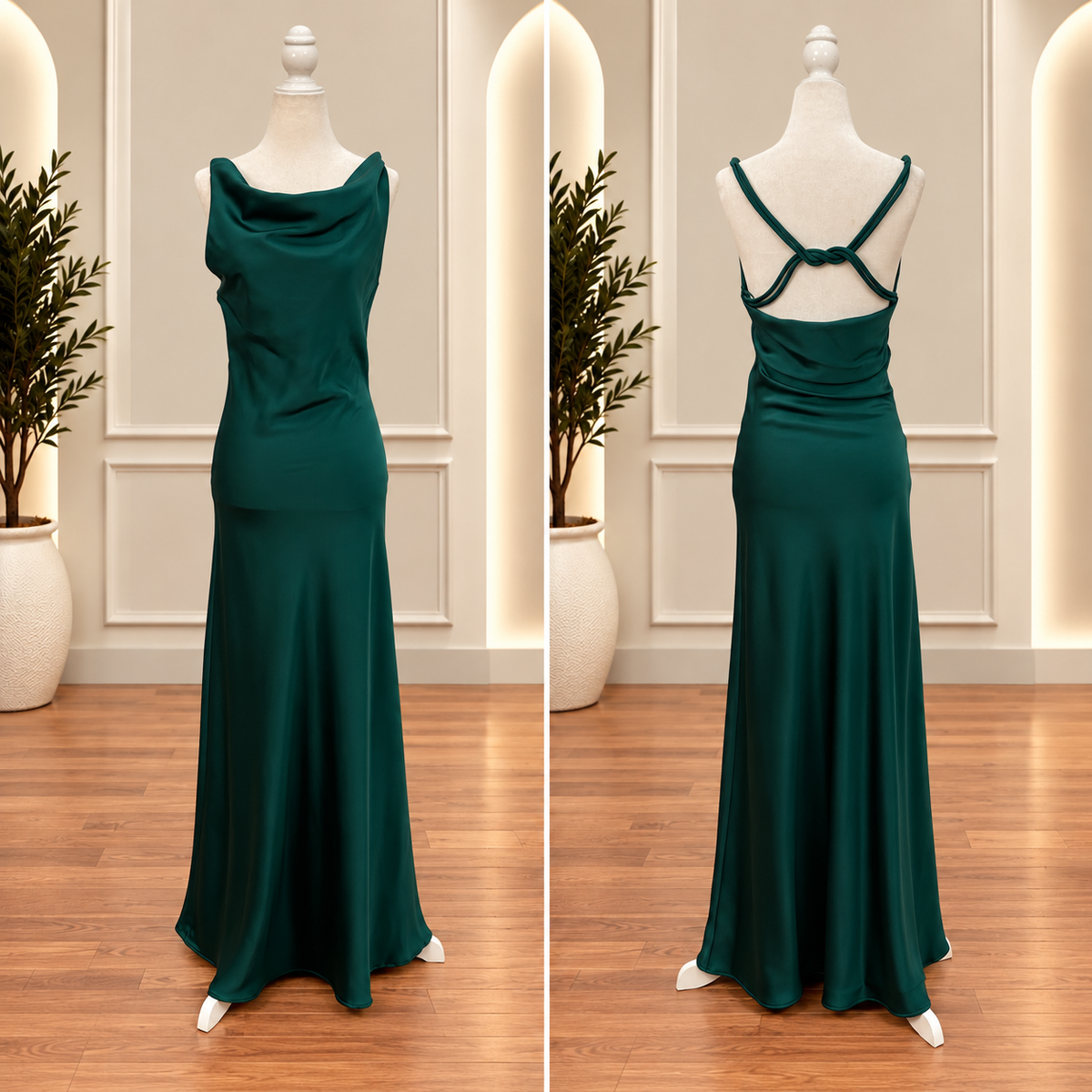 Emerald Twist Cowl Neck Maxi Dress