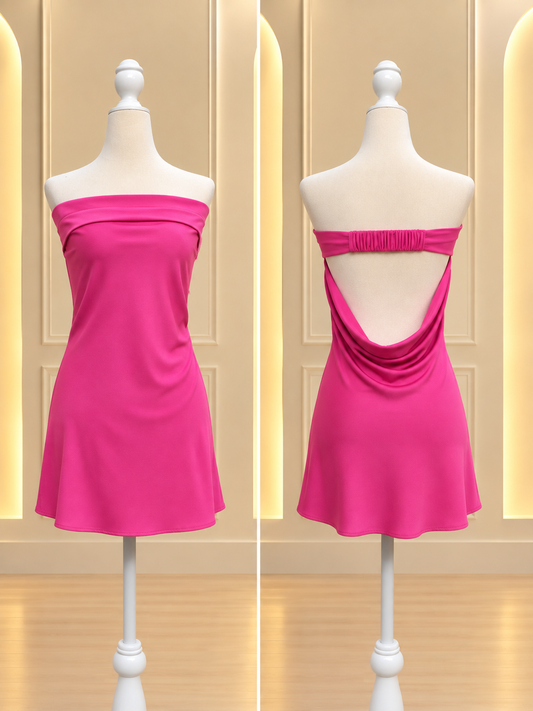 Fuchsia Pink Open-Back Satin Mini Dress