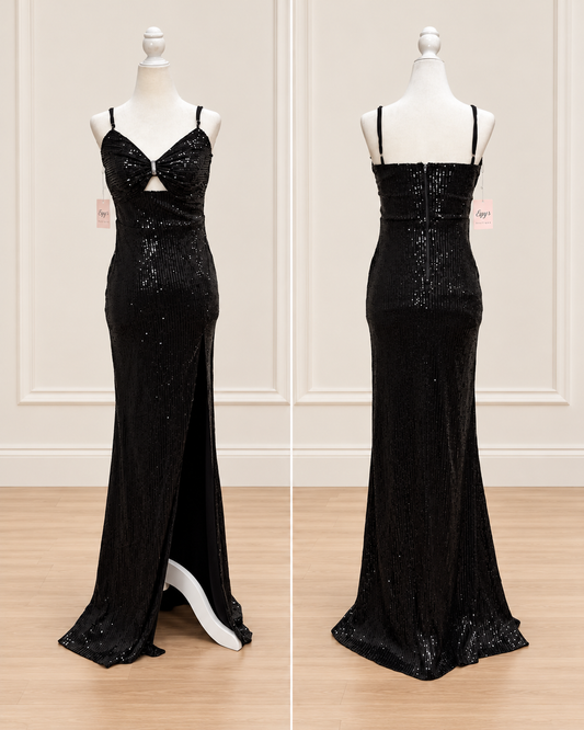 Nocturne Glamour Twist-Front Sequin Maxi Dress
