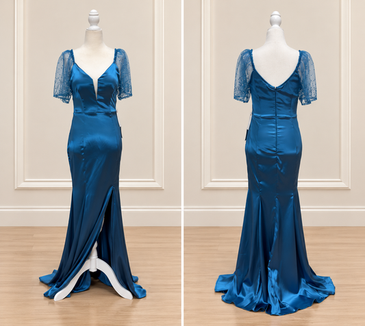 Sapphire Celeste Embellished Sleeve Satin Maxi Dress