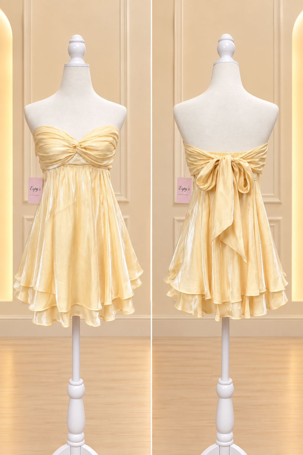 Yellow Strapless Tie-Back Mini Dress