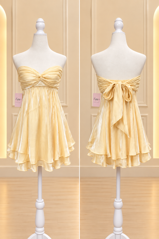 Yellow Strapless Tie-Back Mini Dress