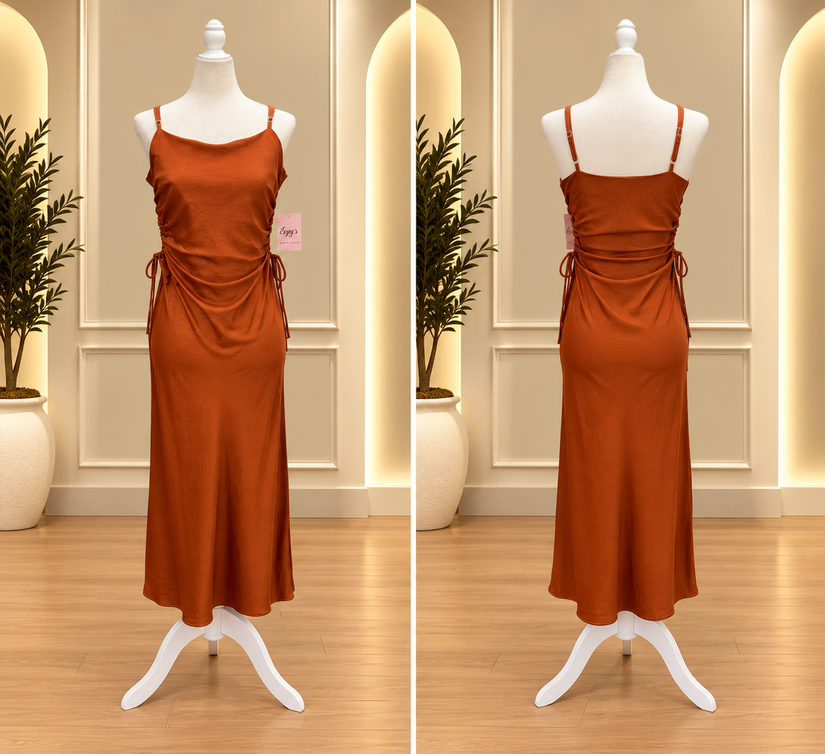 Rust Allure Side-Ruched Maxi Dress