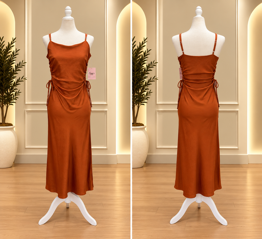 Rust Allure Side-Ruched Maxi Dress