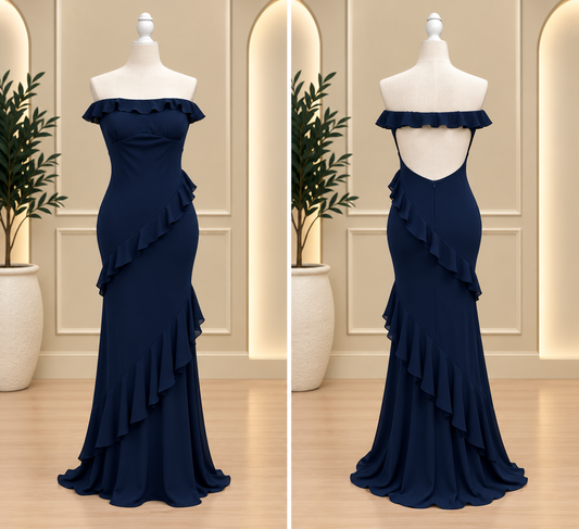 Midnight Romance Off-Shoulder Ruffle Maxi Dress