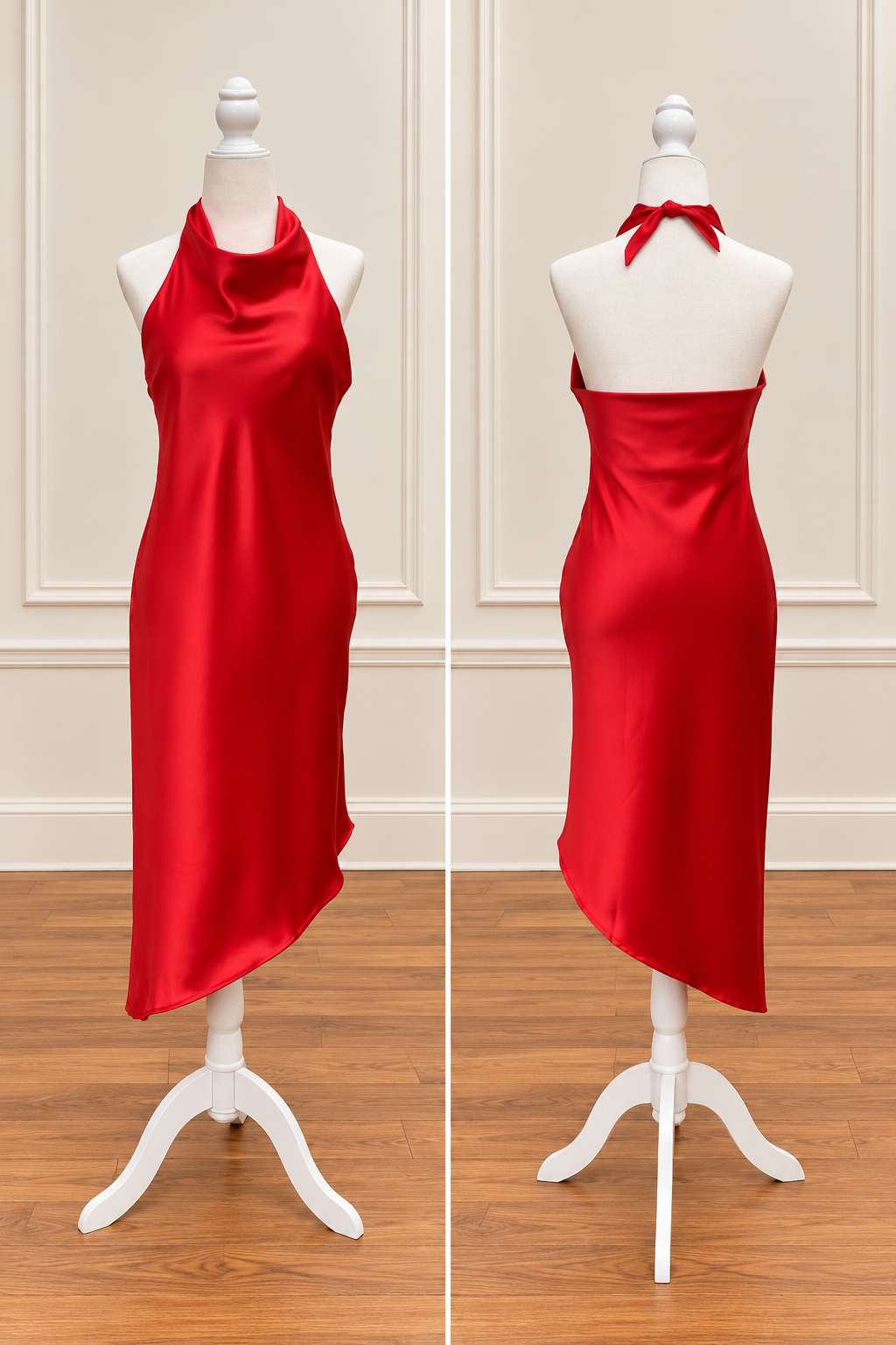 Scarlet Temptation Cowl Neck Halter Midi Dress