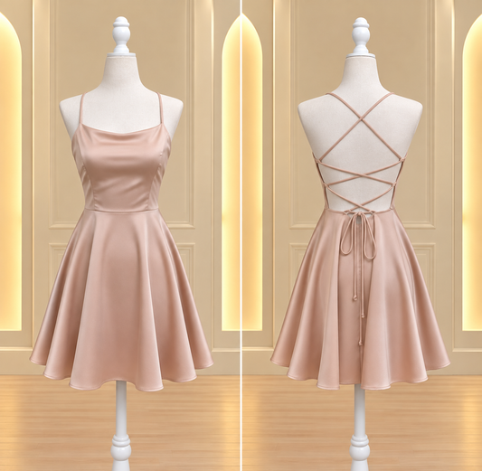 Champagne Lace-Up Back Mini Dress