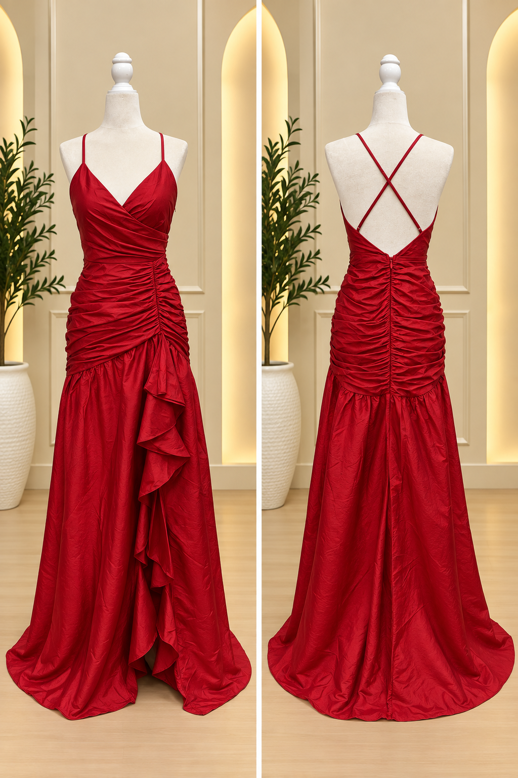 Scarlet Ruffle Gown with Slit
