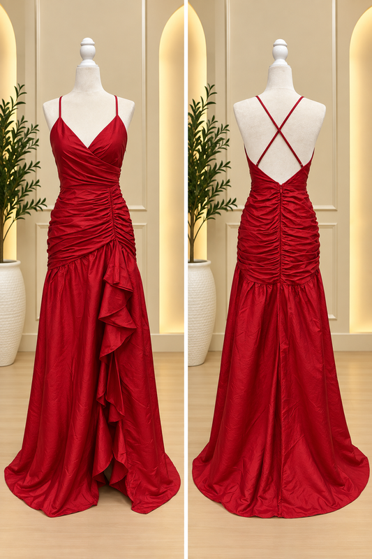 Scarlet Ruffle Gown with Slit