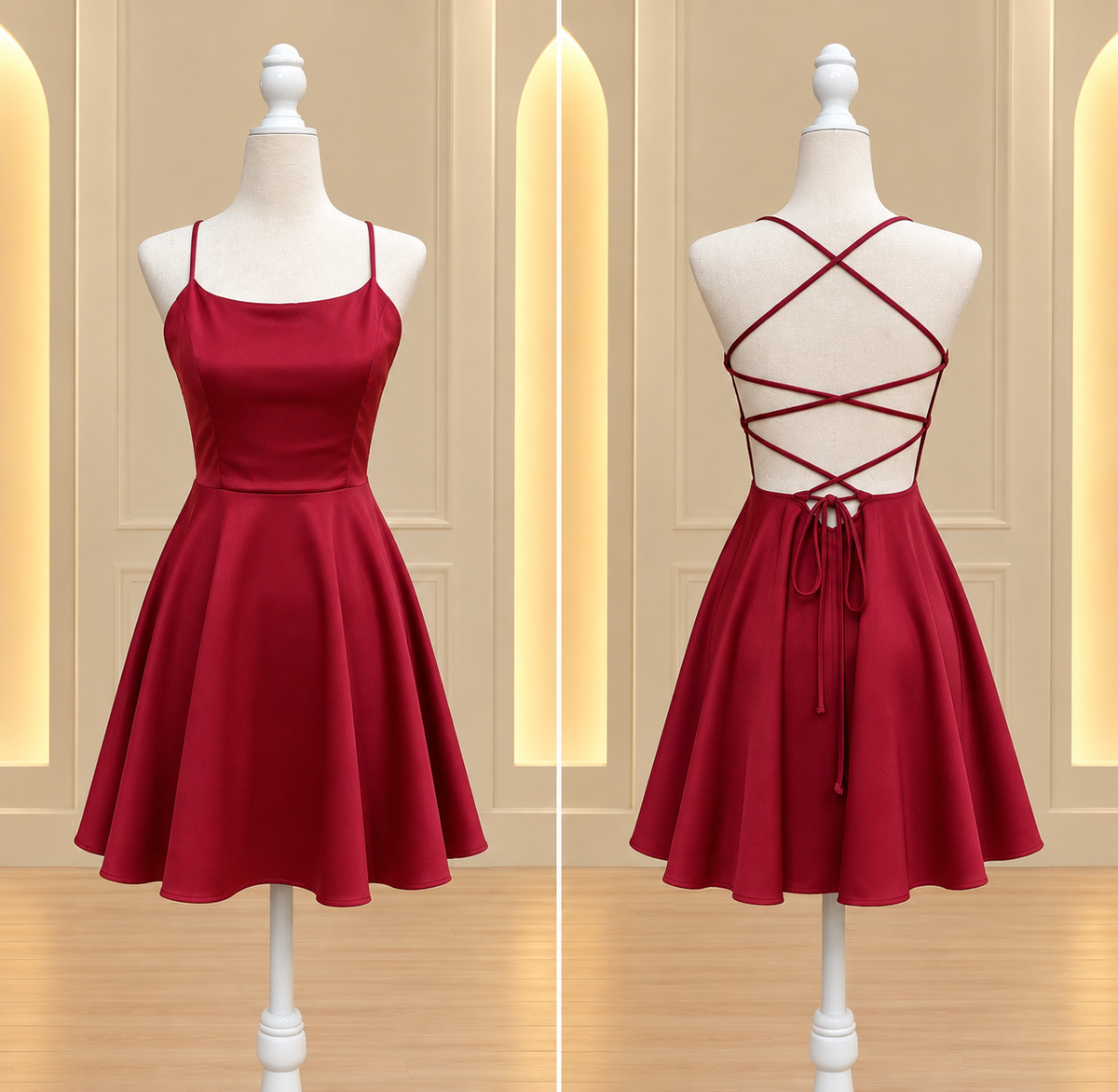 Red Lace-Up Back Mini Dress