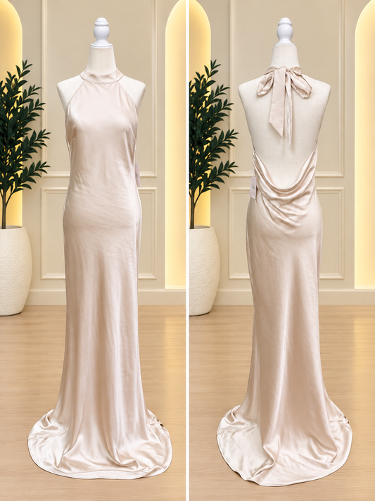 Cream Open-Back Satin Gown