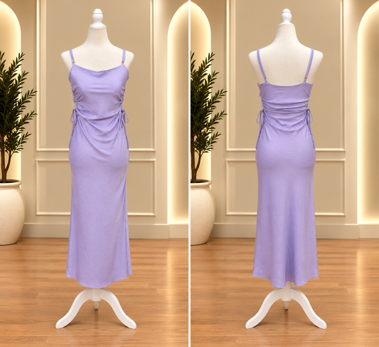 Lavender Allure Side-Ruched Maxi Dress