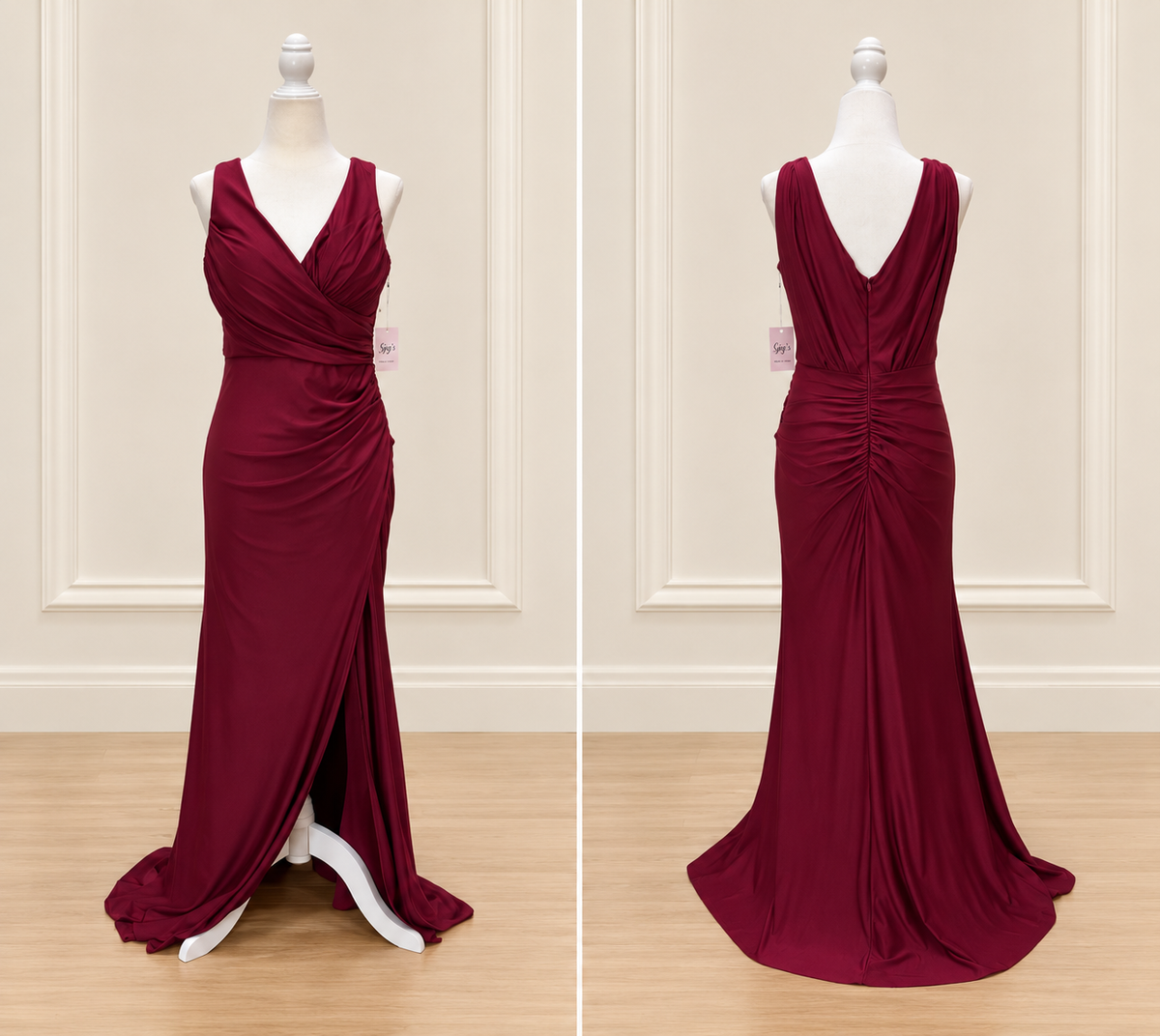 Garnet Aria Ruched V-Neck Maxi Dress