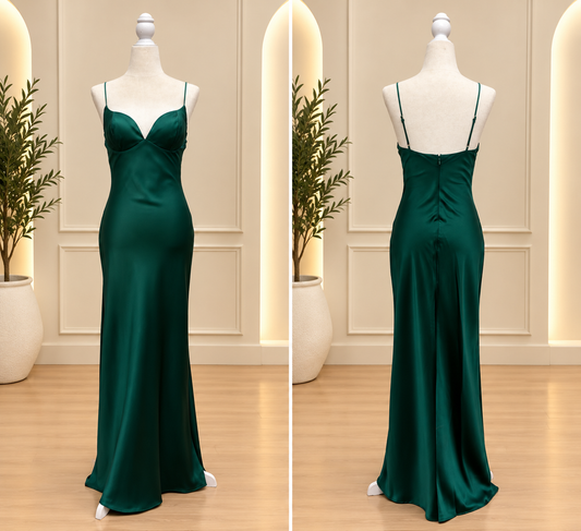 Emerald green Satin Bustier Maxi Dress