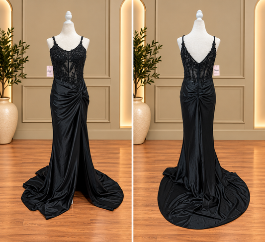 Obsidian Bloom Embellished Illusion Maxi Dress