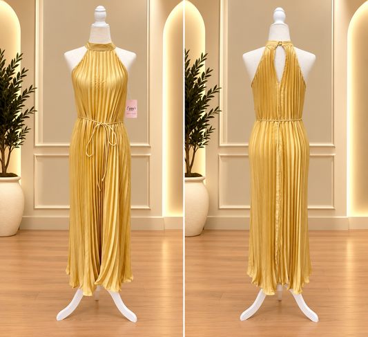 Golden Hour Pleated Halter Maxi Dress