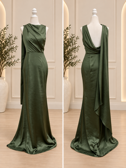 Olive Solenne Draped-Back Maxi Dress