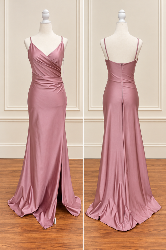 Rosaline Draped V-Neck Satin Maxi Dress