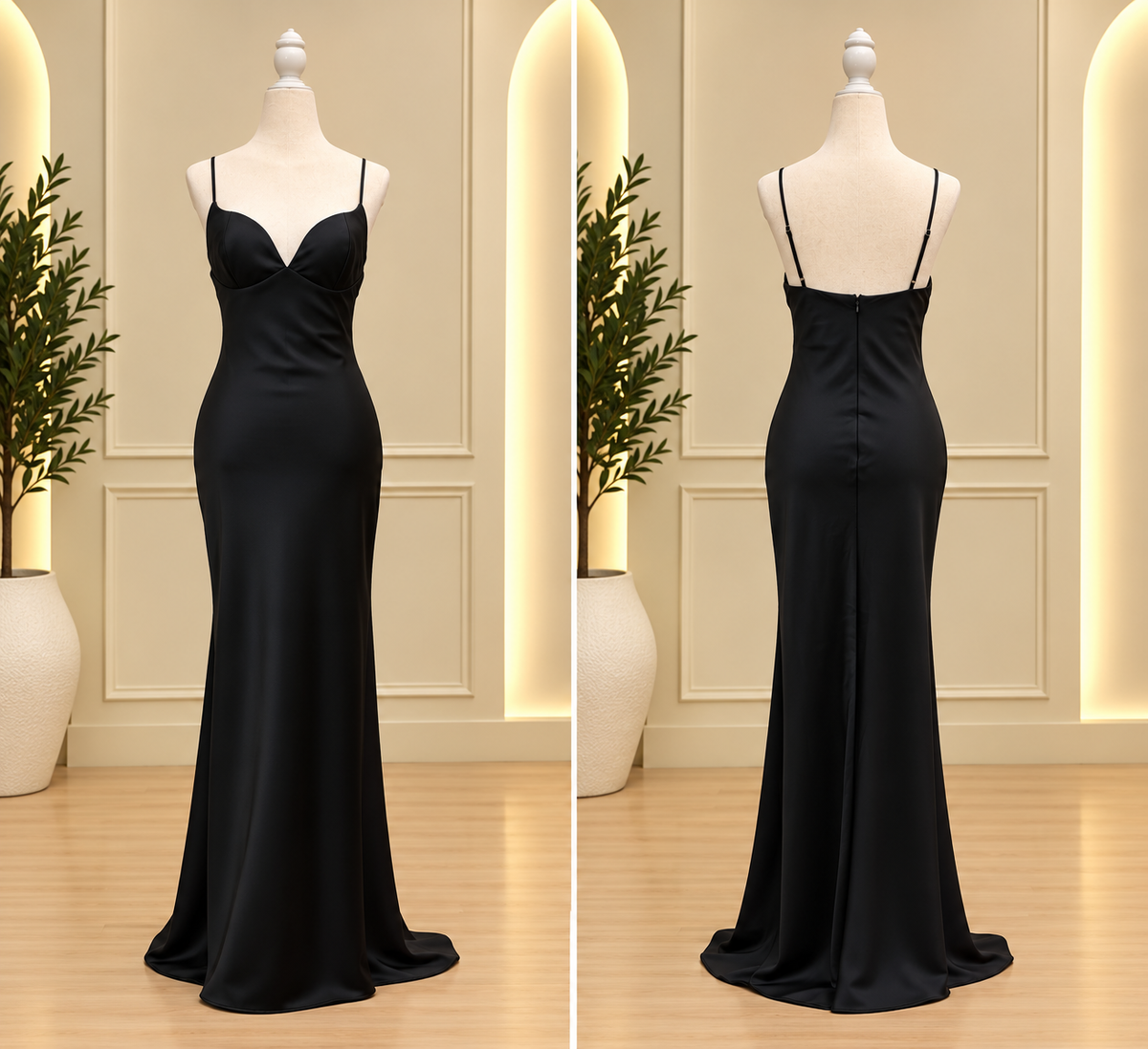 Black Satin Bustier Maxi Dress