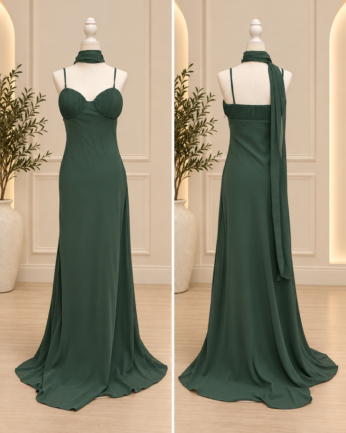 Forest Solstice Scarf-Drape Maxi Dress