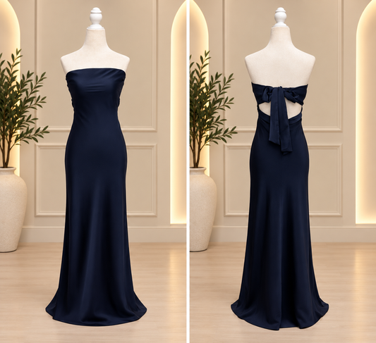 Navy Serenade Strapless Bow-Back Maxi Dress