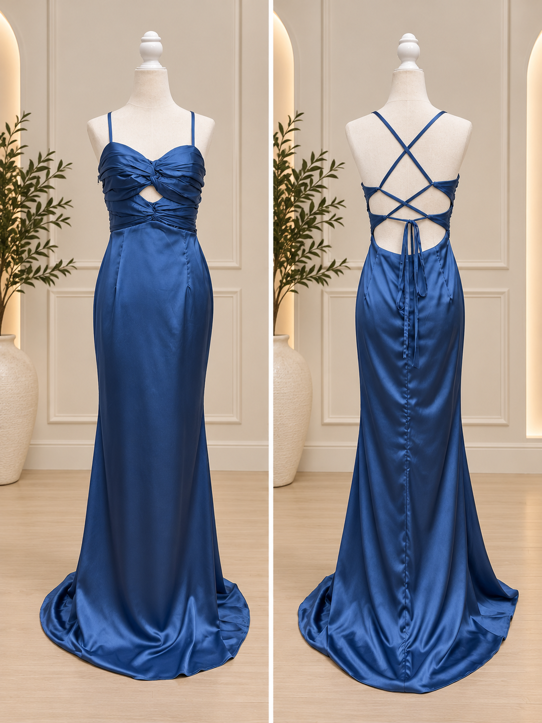 Slate Blue Twist-Front Lace-Up Maxi Dress