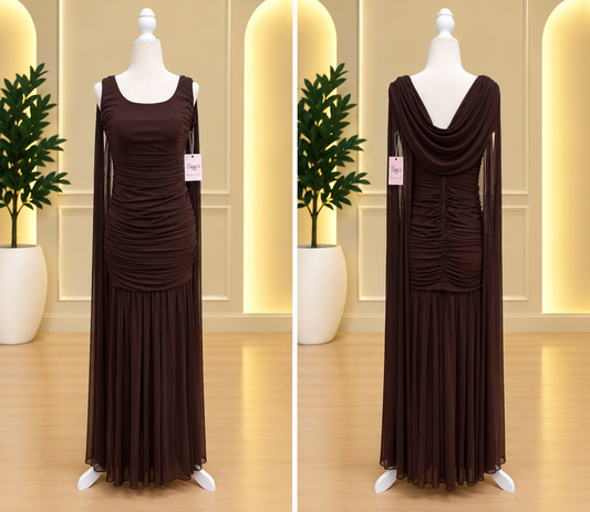 chocolate truffle Ruche long dress elegant back design