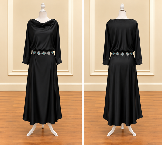 Midnight Black Cowl Neck Satin Maxi Dress